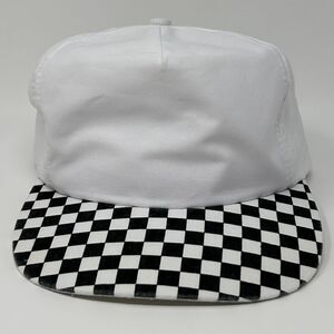 Vintage 80s Blank Solid Checkered Bill Hat Baseball Cap 5 Panel Snapback White
